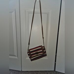 Charming Charlie cross body, blue, red, white striped purse.